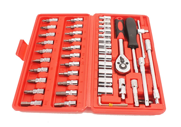 46 Pieces 1/4 Inch Drive Socket Ratchet Wrench Set with Bit Socket Set Metric and Extension Bar for Auto Repairing