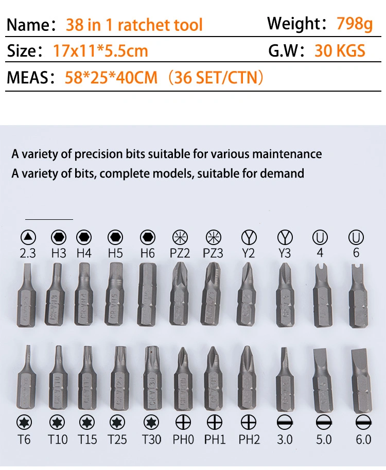 38 in 1 Multi Ratchet Screwdriver Socket Tool Set Mobile Tools