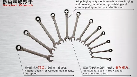 High Performance 8mm-24mm Cr-V Ratchet Combination Wrench